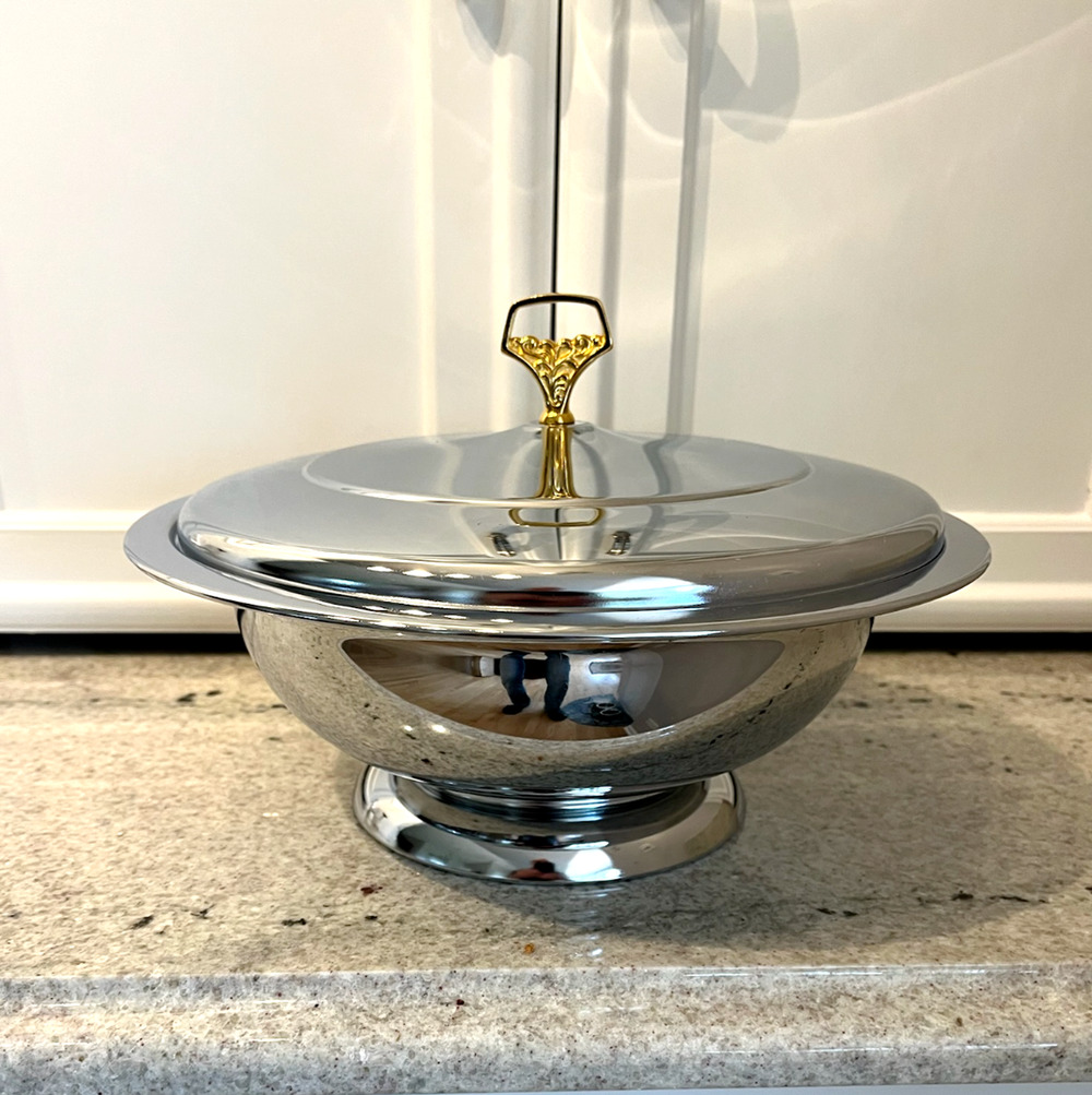 Kromex Serving Dish Bowl With Cover MCM & Fitted Pyrex Bowl - Chrome
